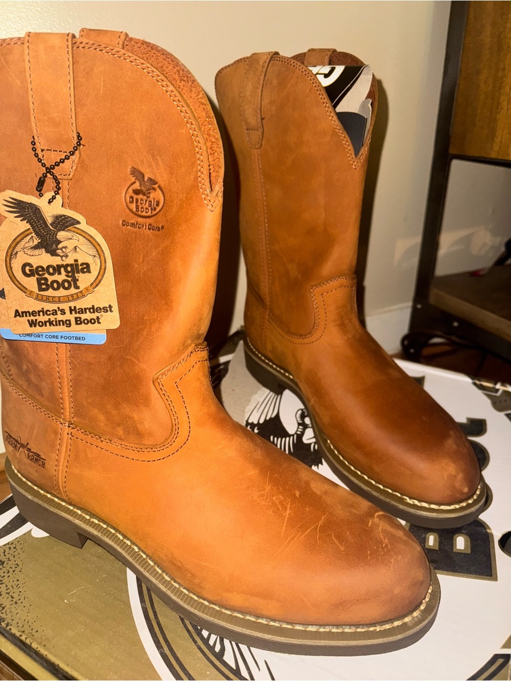 Georgia Boot Brown Work Western Pull-On Boots